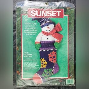 Dimensions Sunset VTG 1997 Jolly Snowman Stocking Kit # 18121 Christmas - NOS